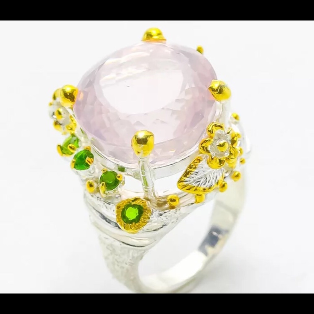 Natural Rose Quartz sterling silver Ring